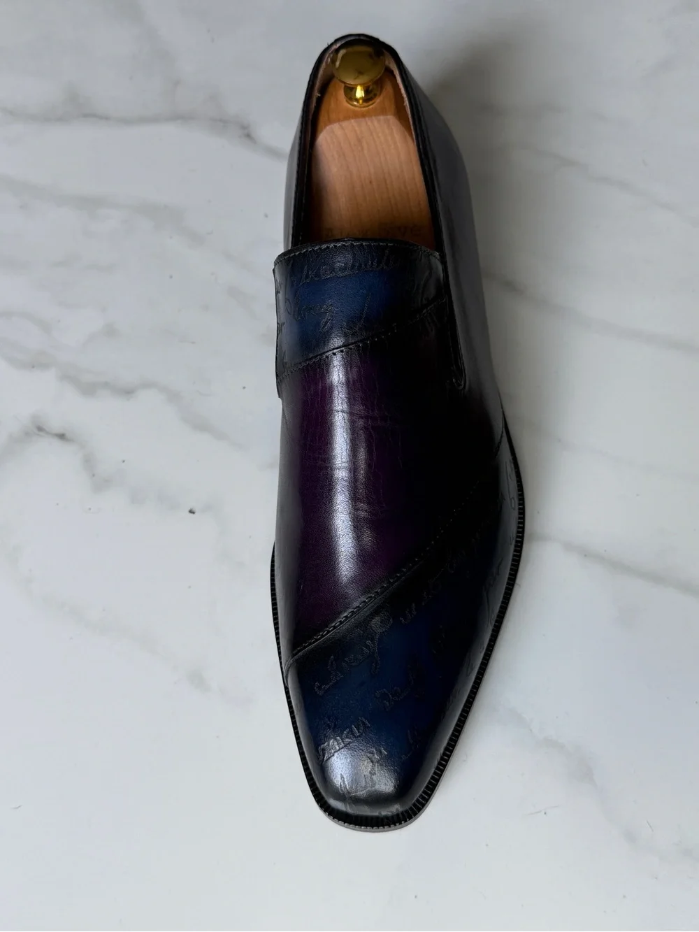 Men's Two-Tone Blue & Purple Leather Slip-On Loafers